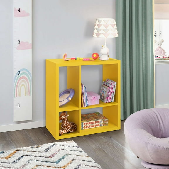 Kings Brand Furniture 4 Multi-size Shelf Children's Bookcase Organizer for Playroom, Bedroom, Nursery School (Yellow)