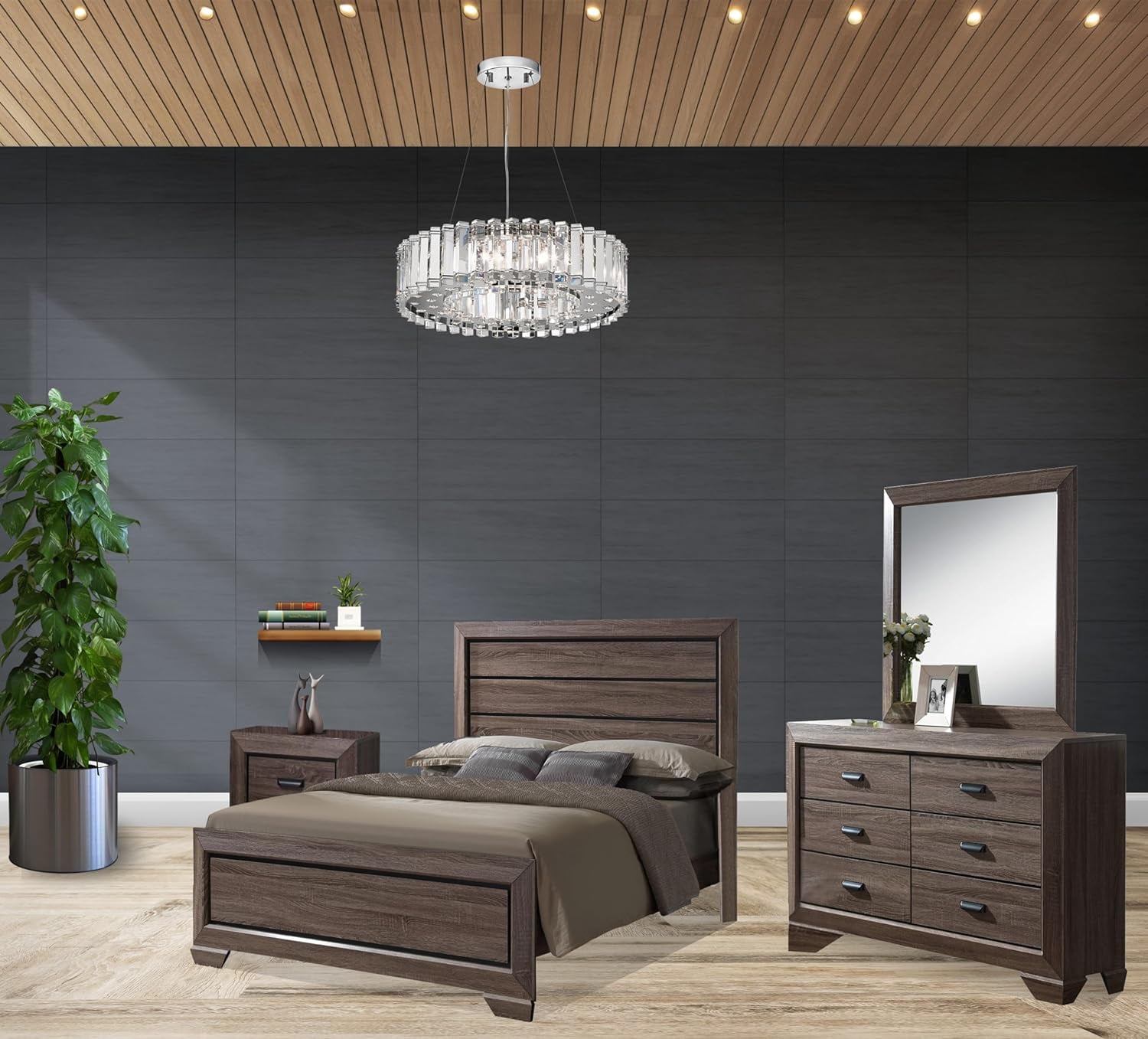 Kings Brand Furniture - 4-Piece Black/Brown Modern Queen Size Bedroom Furniture Set, Bed ...