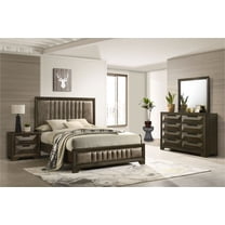 Kings Brand Furniture 4-Piece Premium Bedroom Set in Walnut Wood Finish - Bed Frame with Upholstered Headboard, Dresser, Mirror and Nightstand (King)