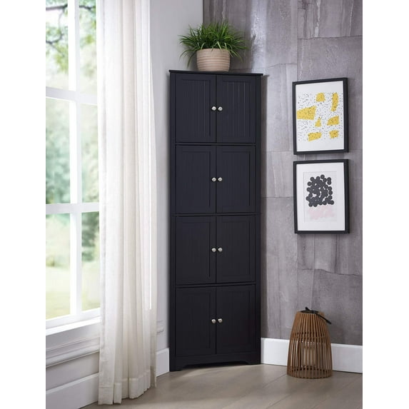 Kings Brand Furniture 4-Tier 68" Corner Kitchen Pantry Storage Cabinet with 8 Doors, Black