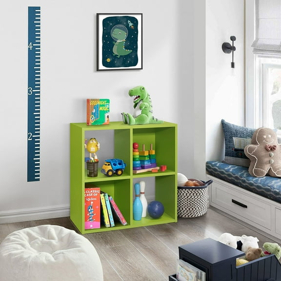 Kings Brand Furniture 4 shelf Children's Bookcase Organizer for Playroom, Bedroom, Nursery School (Green)