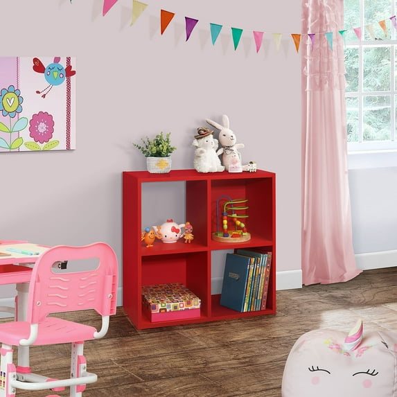 Kings Brand Furniture 4 shelf Children's Bookcase Organizer for Playroom, Bedroom, Nursery School (Red)