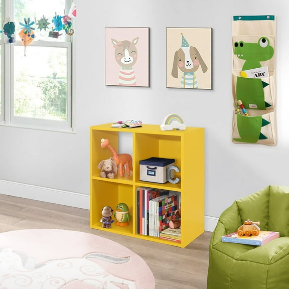 Kings Brand Furniture 4 shelf Children's Bookcase Organizer for Playroom, Bedroom, Nursery School (Yellow)