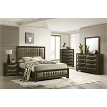 Kings Brand Furniture 5-Piece Premium Bedroom Set in Walnut Wood Finish - Bed Frame with Upholstered Headboard, Chest, Dresser, Mirror and Nightstand (King)