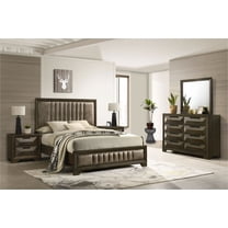 Kings Brand Furniture 5-Piece Premium Bedroom Set in Walnut Wood Finish - Bed Frame with Upholstered Headboard, Dresser, Mirror and 2 Nightstands (King)
