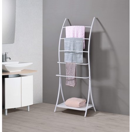 Kings Brand Furniture 5-Tier Freestanding Metal Towel Rack with Storage Shelf, White