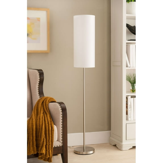 Kings Brand Furniture - 59"H Brushed Nickel With White Fabric Shade Floor Lamp