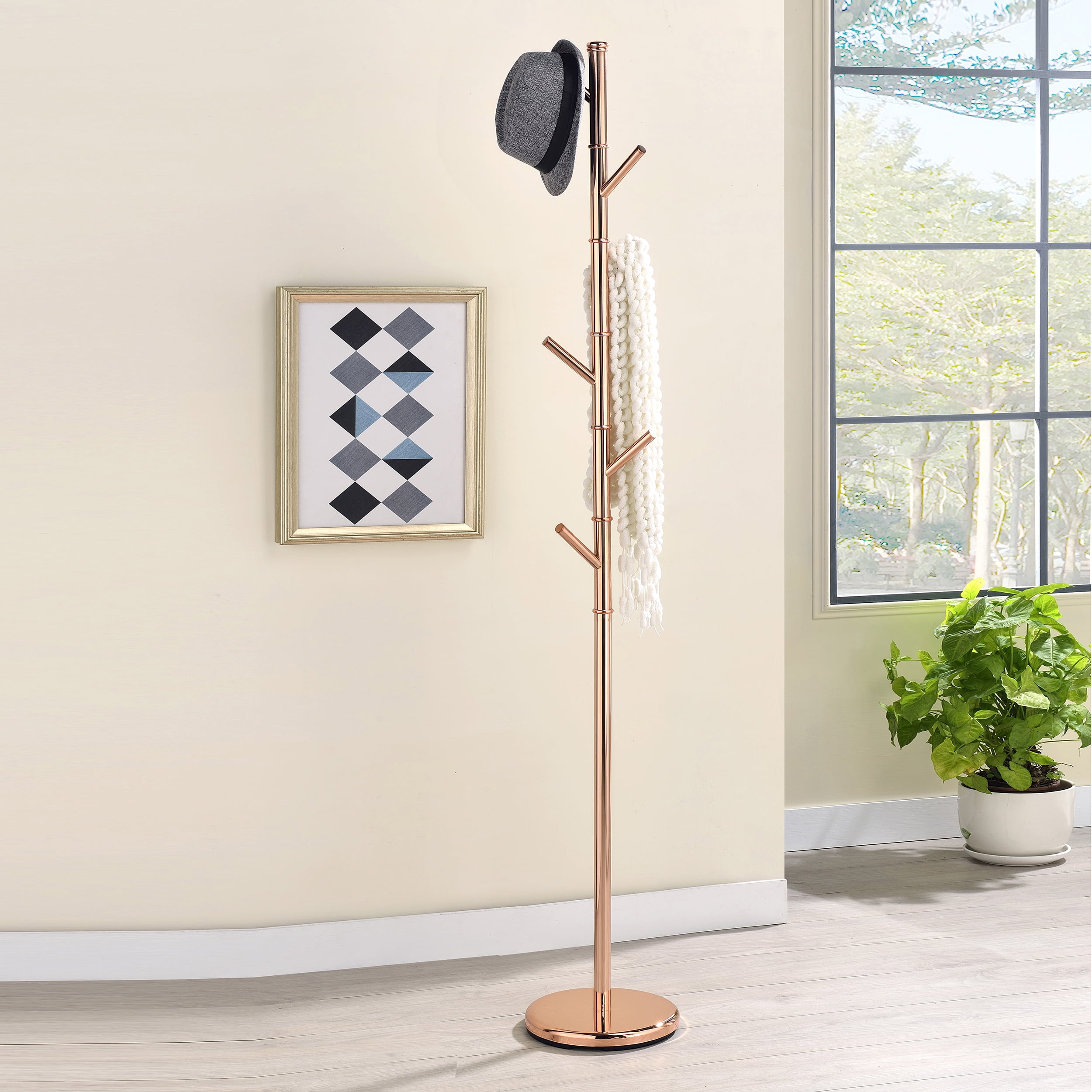 Kings Brand Furniture - 6 Hook Metal Freestanding Hall Tree Hat & Coat ...