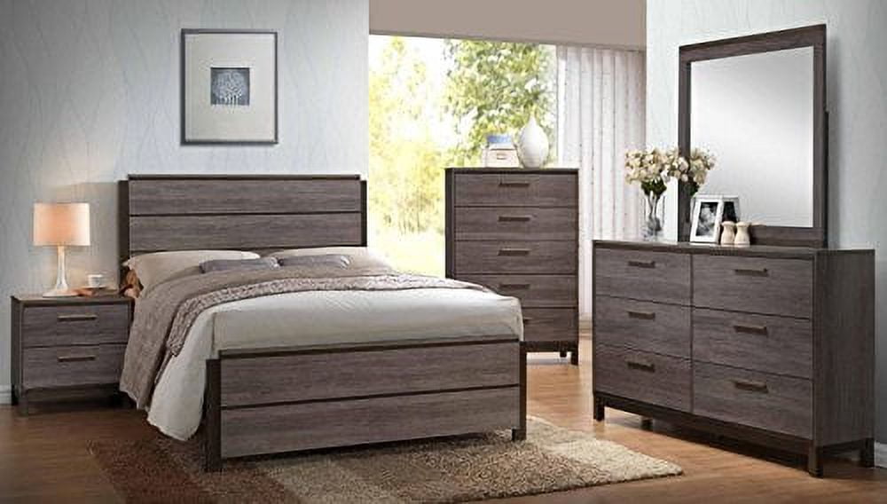 Kings Brand Furniture - 6-Piece Antique Grey Wood Queen Size Bedroom Set. Bed, Dresser, Mirror ...