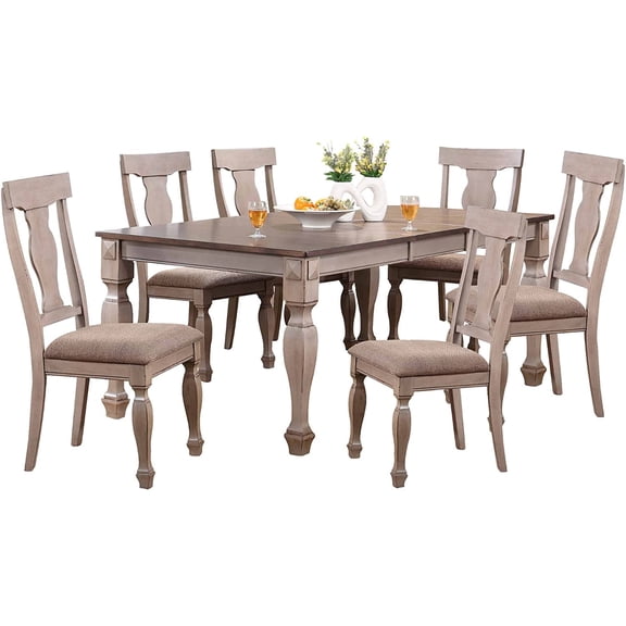 Kings Brand Furniture Charisma 7-Piece Dining Room Set  2-Tone Brown Solid Wood Extendable Table with 18" Butterfly Leaf and 6 Upholstered Chairs, Traditional Dining Furniture