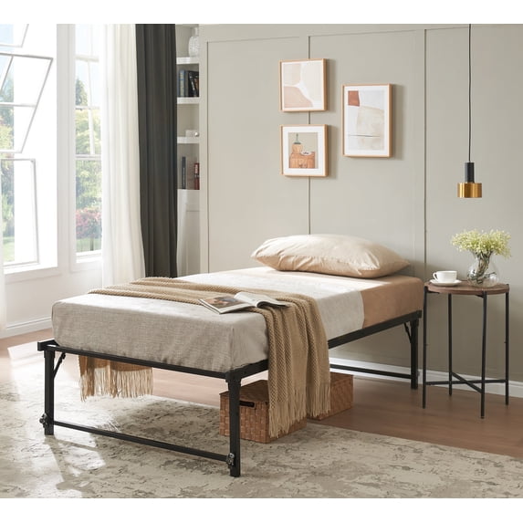Kings Brand Furniture Twin Metal Daybed with Pop-Up Trundle, Sturdy Steel Slat Support Space Saving Guest Bed Frame, Bedroom & Living Room, Black