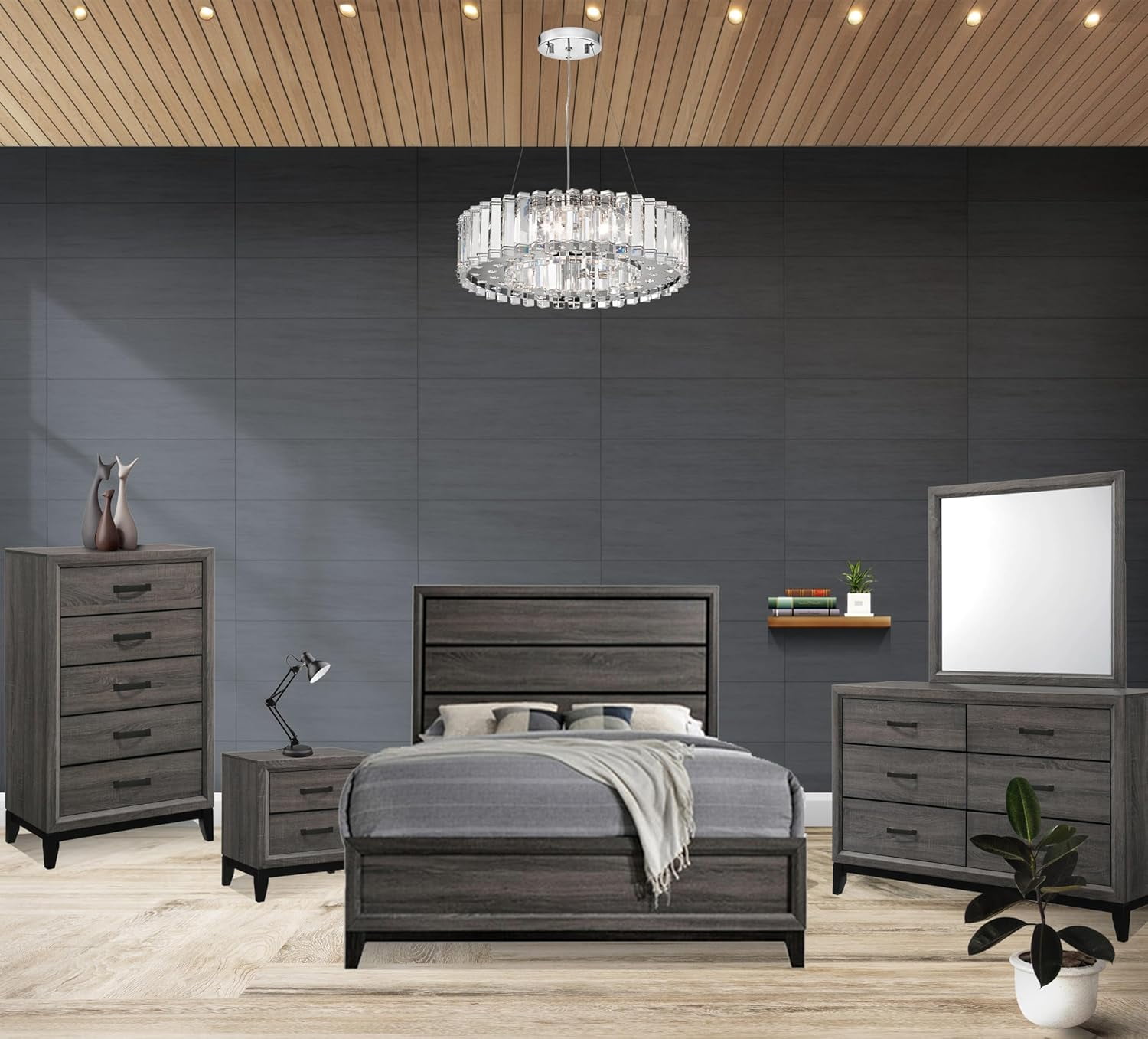 Kings Brand Furniture – Ambroise 5-Piece King Size Bedroom Set, Grey ...