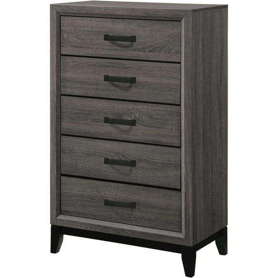 Kings Brand Furniture Ambroise 5 Wood Drawer Chest Dresser for Bedroom - Tall & Modern Storage Organizer (Grey/Black)