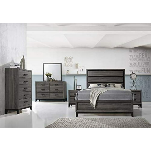 Kings Brand Furniture Ambroise 6-Piece Queen Size Bedroom Set, Grey/Black. Bed, Dresser, Mirror, Chest & 2 Night Stands