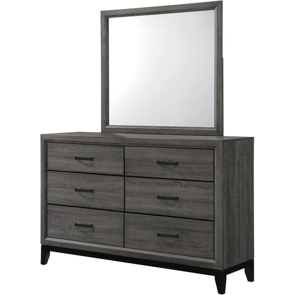 Kings Brand Furniture Ambroise Wood Dresser & Mirror (Gray/Black)