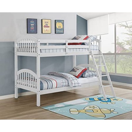 Kings Brand Furniture - Arden Arched Convertible Twin Bunk Bed, with Ladder and Safety Rail, White