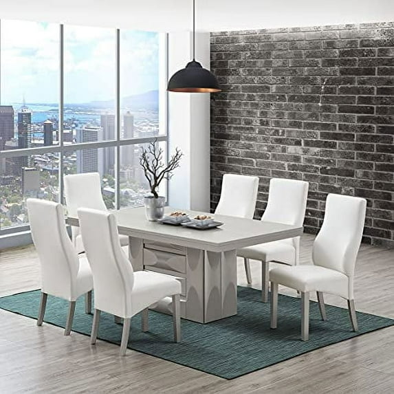 Kings Brand Furniture Avilla 7-Piece Pedestal Wood Dining Set, Table & 6 Chairs, Champagne/White