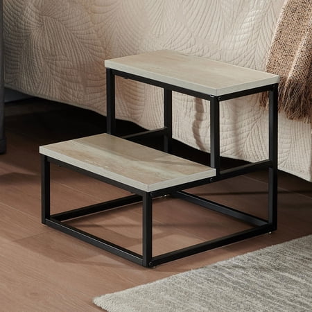 Kings Brand Furniture Axel 2-Step Step Stool – Lightweight, Durable & Modern Design Wooden Steps & Metal Frame (White)