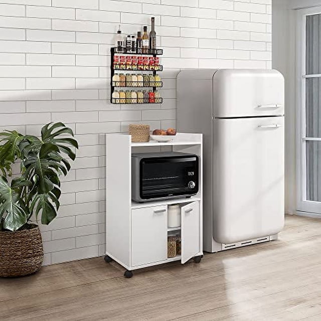 Kings Brand Furniture Ayla 2Door Kitchen Microwave Cart with Shelfs for Storage, White