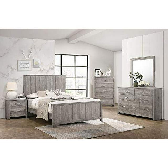 Kings Brand Furniture Balta 6Piece Queen Size Gray Bedroom Set. Bed