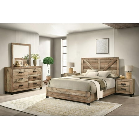 Kings Brand Furniture Biloxi Farmhouse Classic 5-Piece Bedroom Set - Bed Frame with Headboard, Dresser, Mirror and 2 Nightstands (King)