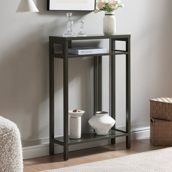 Kings Brand Furniture Bisbee Wood Console Table with 2 Open Storage Shelves (Caviar)