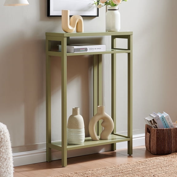 Kings Brand Furniture Bisbee Wood Console Table with 2 Open Storage Shelves (Lemon Pepper)