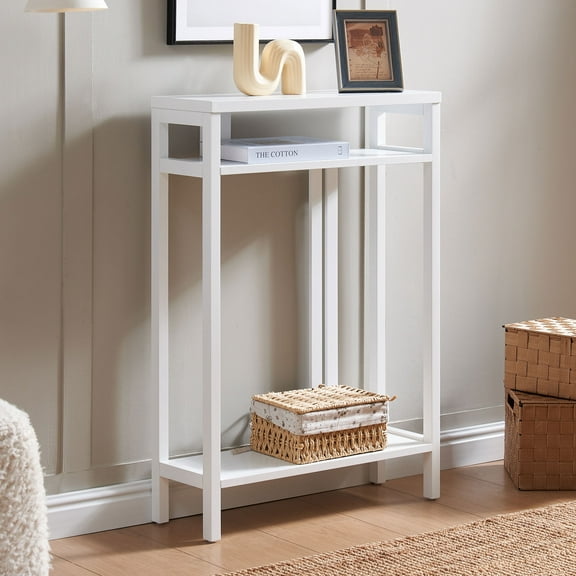 Kings Brand Furniture Bisbee Wood Console Table with 2 Open Storage Shelves (White)