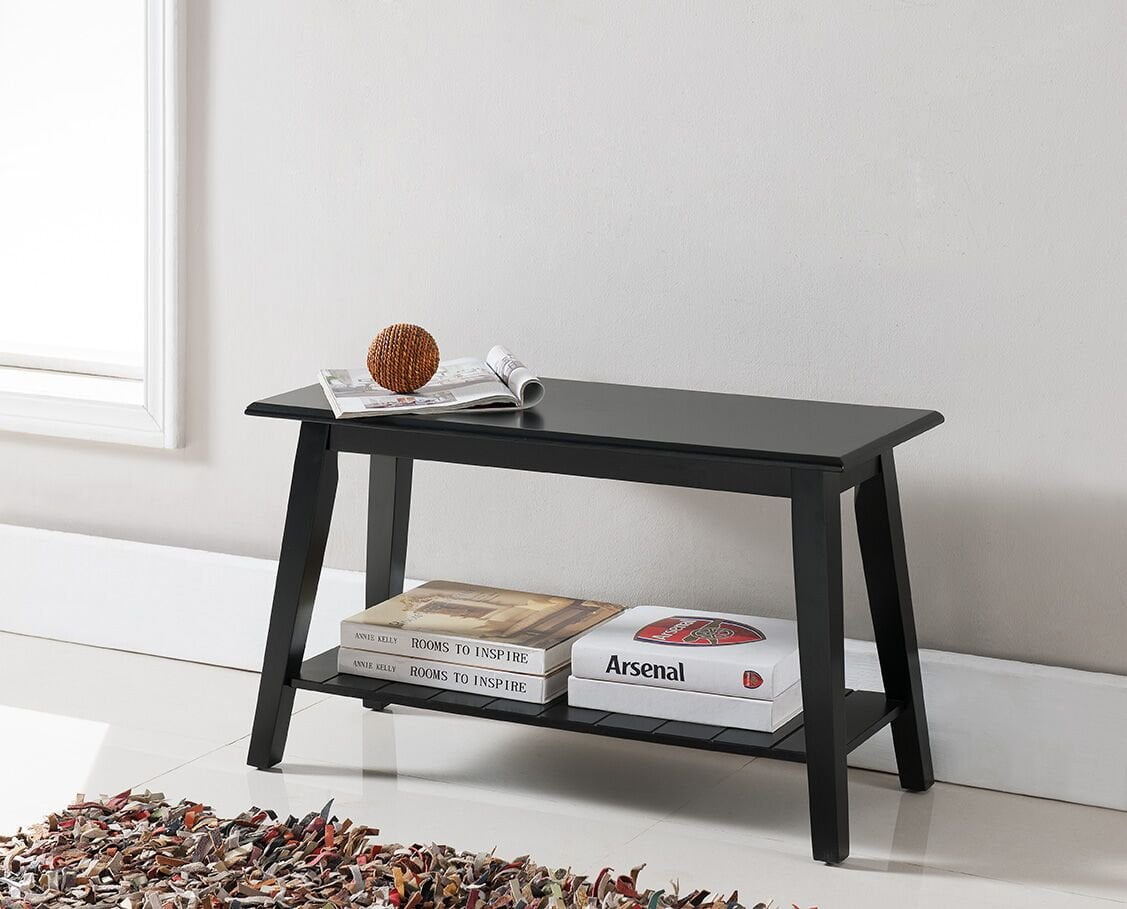 Kings Brand Furniture Black Wood Bench with Storage Shelf for Entryway, Foyer, Living Room