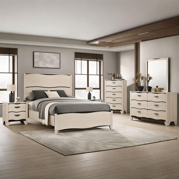 Kings Brand Furniture Brielle 6-Piece Queen Bedroom Set – Bed Frame, 6-Drawer Dresser with Mirror, 5-Drawer Chest & 2 Nightstands, White & Dark Brown Bedroom Furniture Set