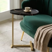 Kings Brand Furniture C-Shaped End Table   Small Side Table for Couch, Sofa Snack Table, Slim Chairside Nightstand for Bedroom & Living Room, Metal Frame Wood Top Modern C Table Black