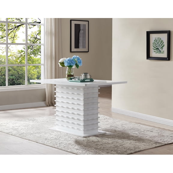 Kings Brand Furniture - Caballo Wood Pedestal Wave Design Modern Rectangular Kitchen Dining Room Table, White