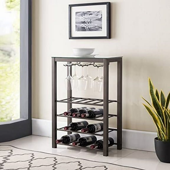Kings Brand Furniture Calhan Freestanding Wine Rack Storage Table - Hold 20 Bottles with Glasses Holder