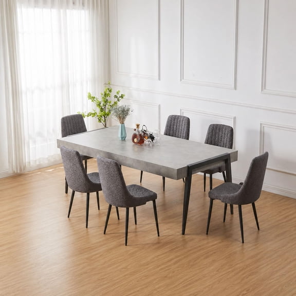 Kings Brand Furniture Camden Modern 7-Piece Dining Room Set – Black & Gray Rectangular MDF Table with Marble Finish and 6 Upholstered Chairs, Contemporary Dining Furniture