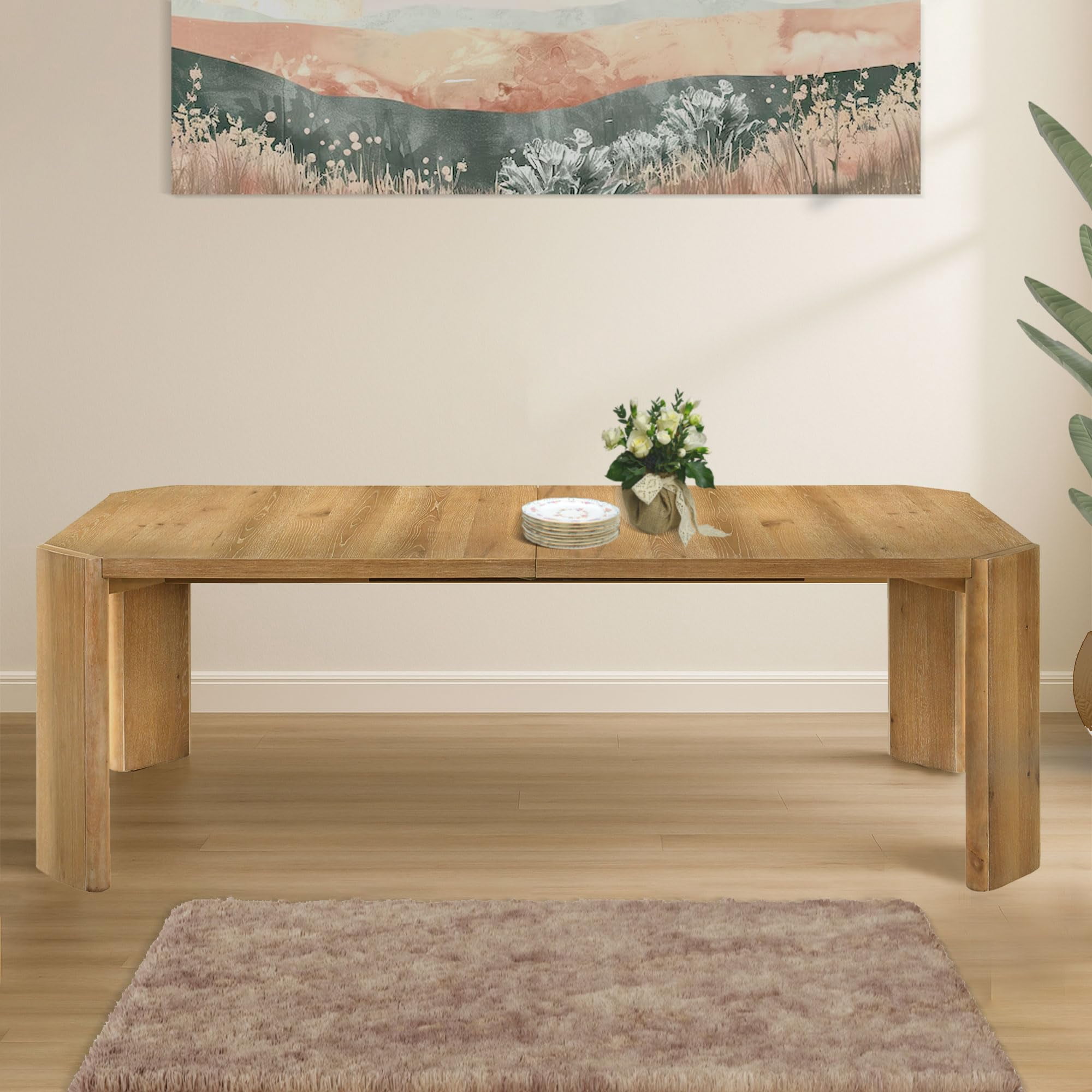 Kings Brand Furniture Casper Extendable Dining Table – Modern Wood Table with Leaf, Seats 6–10, Farmhouse Kitchen Table, Kepler Driftwood Finish