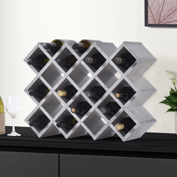 Kings Brand Furniture Cava 21-Bottle Wine Rack – Countertop Wine Storage for Kitchen, Bar, or Sideboard Display (Concrete Finish)
