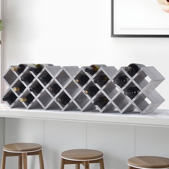Kings Brand Furniture Cava 30-Bottle Wine Rack – Countertop Wine Storage for Kitchen, Bar, or Sideboard Display (Concrete Finish)