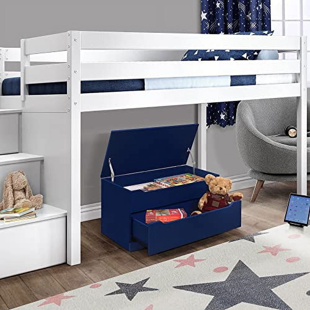 Kings Brand Furniture - Chelsea Storage Bench Toy Box Storage Chest with Drawer for Playroom, Living Room, Bedroom, Blue
