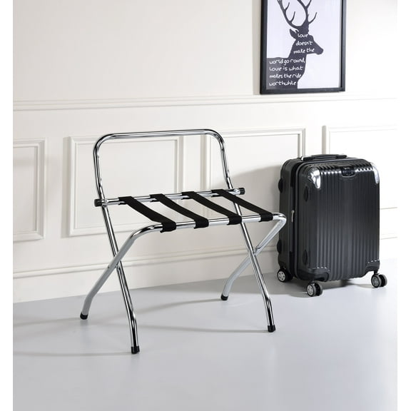 Kings Brand Furniture - Chrome / Black Metal Foldable High Back Luggage Rack