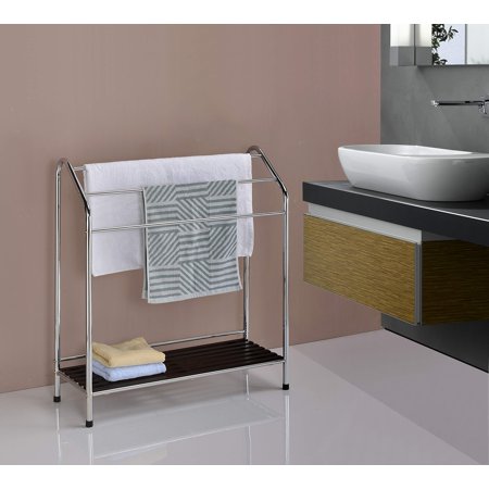 Kings Brand Furniture Chrome Metal Freestanding Bathroom Towel Rack Stand with 3 Bars and Lower Storage