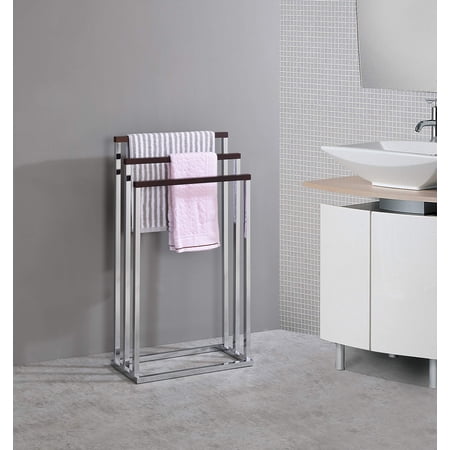 Kings Brand Furniture - Chrome Metal/Pine Wood Freestanding Towel Rack Stand