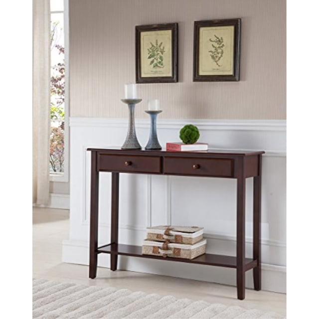 Kings Brand Furniture Console Entryway Table with 2 Drawers, Walnut Finish Wood