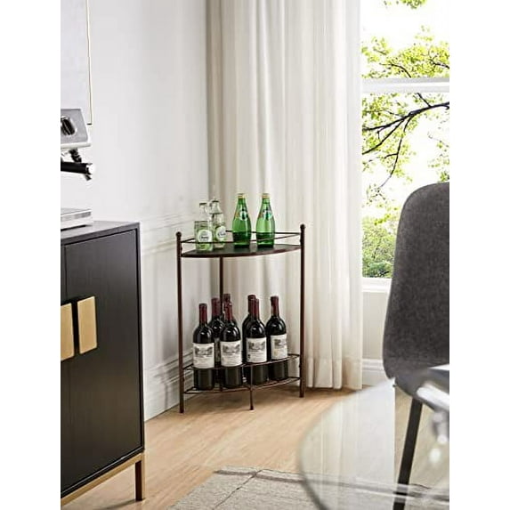 Kings Brand Furniture - Corner Side End Table with 7-Bottle Wine Storage Rack, Bronze