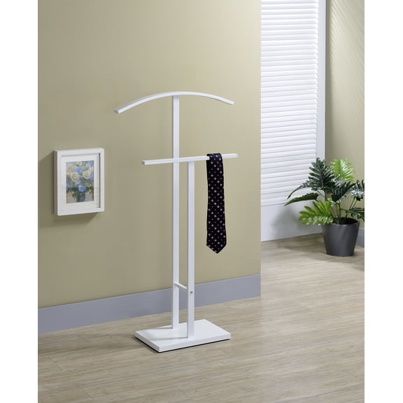 Kings Brand Furniture Dossi Metal Suit Valet Stand, Clothes Rack, Clothing Organizer, Jacket Hanger (White)