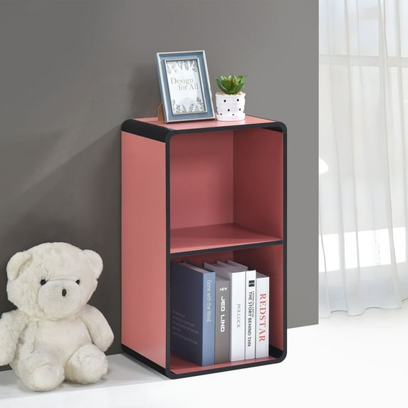 Kings Brand Furniture Dothan 2-Tier Cube Open Bookcase - Space Saving Storage Shelf Organizer Bookshelf, Red