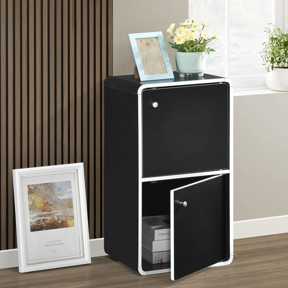 Kings Brand Furniture Dothan Wood 2-Cubed Closed Bookcase - Storage Shelf Organizer Bookshelf, Black