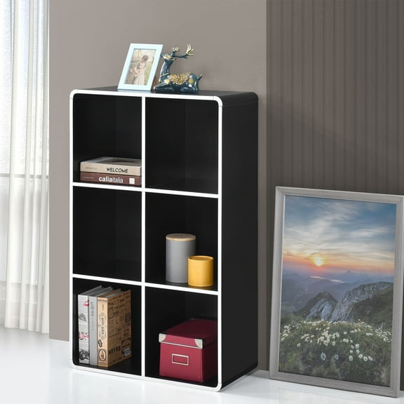 Kings Brand Furniture Dothan Wood 6-Cubed Open Bookcase - Storage Shelf Organizer Bookshelf (Black)