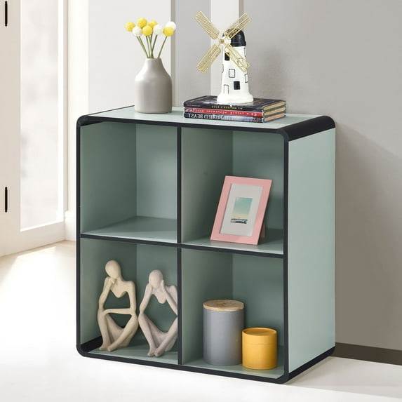 Kings Brand Furniture Dothan Wood 4-Cubed Open Bookcase - Storage Shelf Organizer Bookshelf, Sage Green
