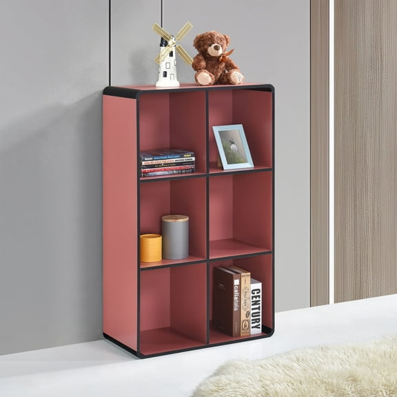 Kings Brand Furniture Dothan Wood 6-Cubed Open Bookcase - Storage Shelf Organizer Bookshelf, Red
