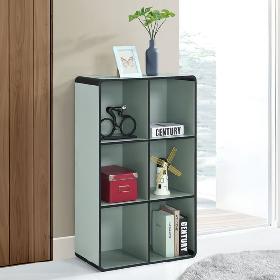 Kings Brand Furniture Dothan Wood 6-Cubed Open Bookcase - Storage Shelf Organizer Bookshelf, Sage Green